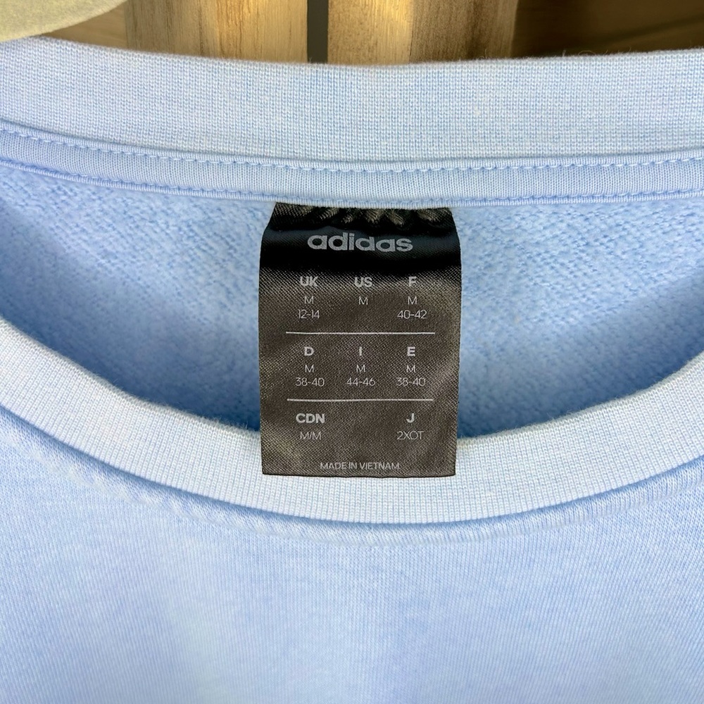 Adidas Essential 3 Stripe Blue Sweatshirt Athletic Crewneck - Picture 5 of 5